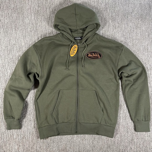 Von Dutch Other - VON DUTCH Mens Sz M Full Zip Hoodie Embroidered Logo Green Orange Oversized‎ NWT
